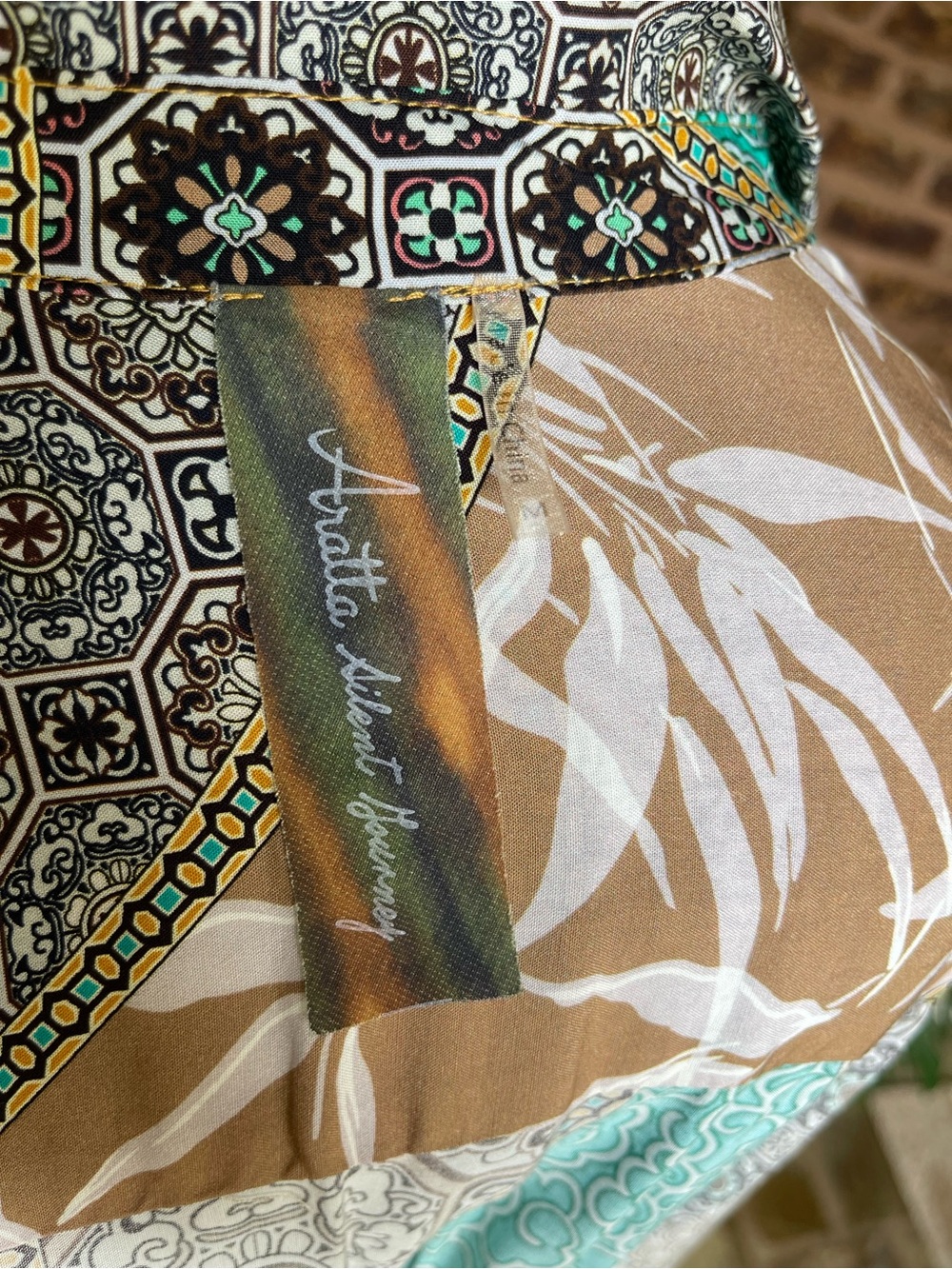 Aratta Brown Teal & White Mixed Print Blouse - Picture 3 of 13